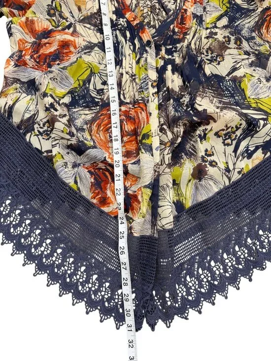 Coldwater Creek Women Size M Silk Floral Kimono One-Button Top Crochet Lace Hem - Picture 6 of 7